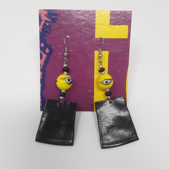 Handmade Recycled Record Earrings Evil Eye ♻️ - Picture 10 of 14